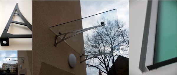 Strisky-polymer.cz Maxi skleněná stříška s rameny,hl.120cm čiré sklo 10mm ESG 220 cm