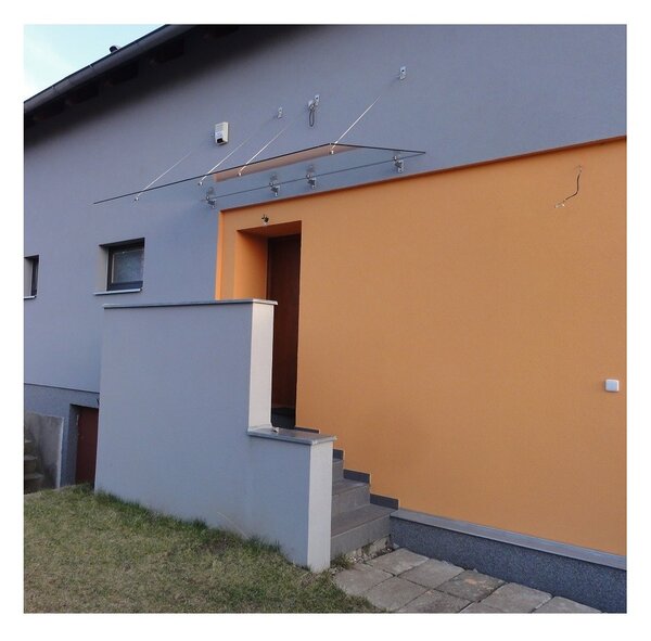 Strisky-polymer.cz Skleněná stříška nad dveře s táhly,hl.100cm 180 cm čiré sklo 10mm ESG