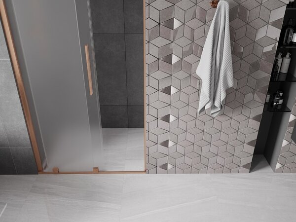 Mexen Velar, posuvné sprchové dveře do otvoru 90 cm, 8mm sklo námraza, měděná matná, 871-090-000-31-65