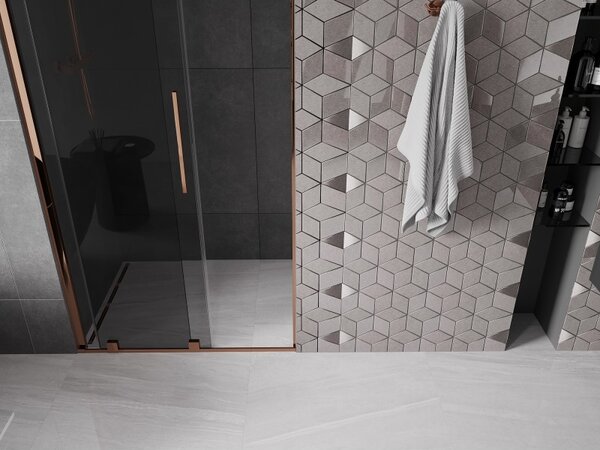 Mexen Velar, posuvné sprchové dveře do otvoru 90 cm, 8mm šedé sklo, růžové zlato, 871-090-000-41-60