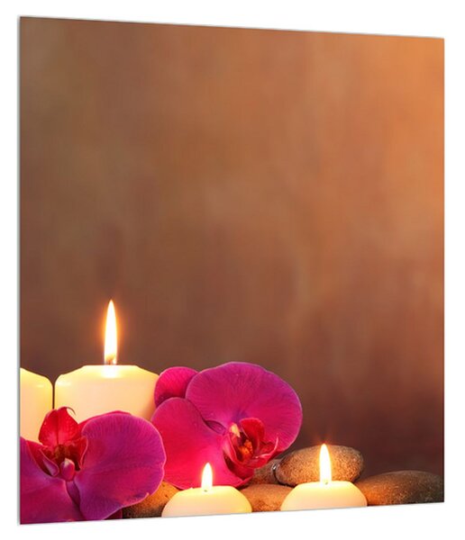 Relaxační obraz svíček s orchidejí (30x30 cm)