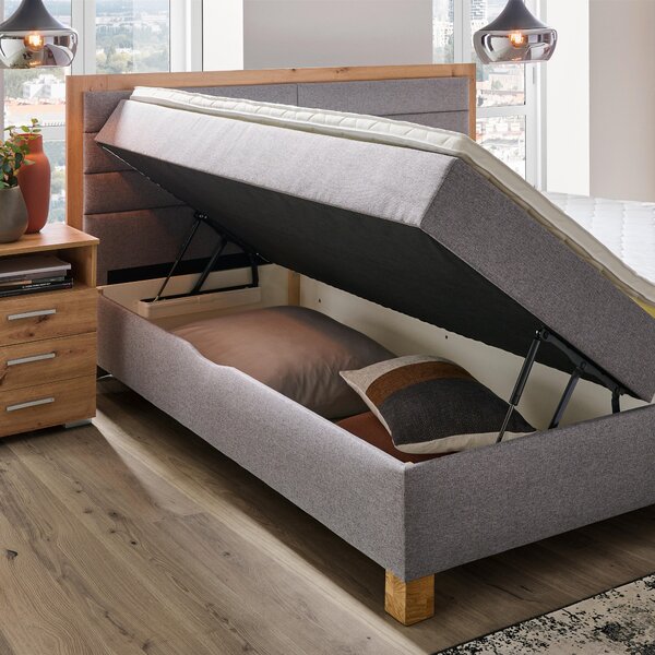 POSTEL BOXSPRING, 180/200 cm, šedá, dub artisan Carryhome - Postele s úložným prostorem