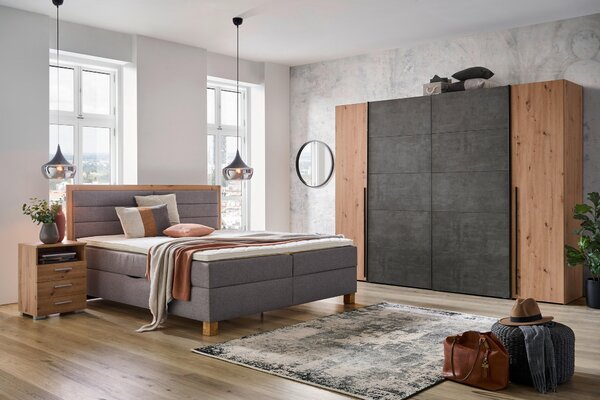 POSTEL BOXSPRING, 180/200 cm, šedá, dub artisan Carryhome - Postele s úložným prostorem
