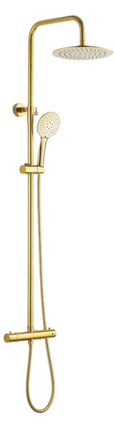 Invena Trend, sprchová souprava s termostatickou baterií, ruční a hlavovou dešťovou sprchou, zlatá lesklá, INV-AU-16-009-X