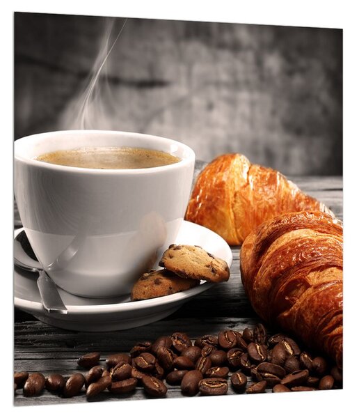 Obraz šálku kávy a croissantu (30x30 cm)
