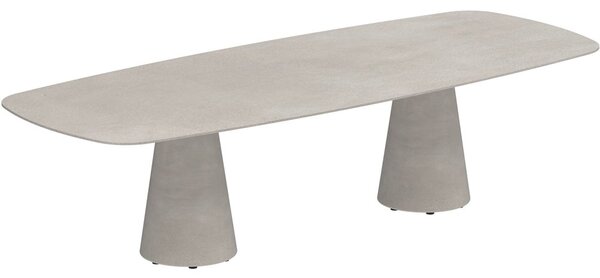 Royal Botania Betonový jídelní stůl snížený Conix, Royal Botania, oválný 300x120x67 cm, podnož beton cement grey, deska keramika travertino