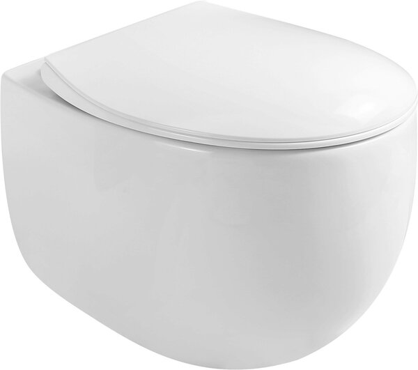 Mexen Egg, závěsná WC mísa Rimless s duroplastovým sedátkem s pomalým zavíráním, bílá lesklá, 30245000