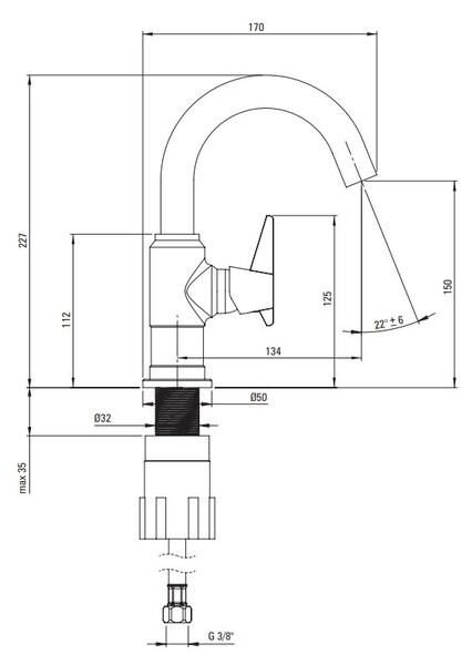 Deante Temisto, umyvadlová baterie h-227, mosazná, DEA-BQT_M20M