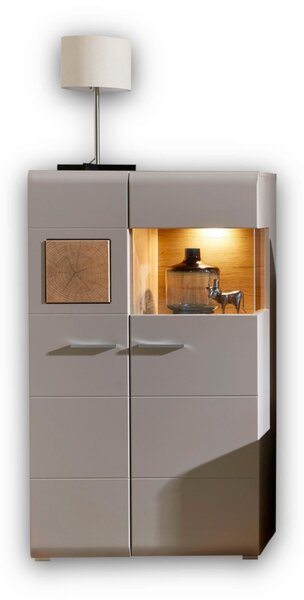VITRÍNA, šedá, barvy dubu, 80/139/37 cm Hom`in - Kredence a vitríny