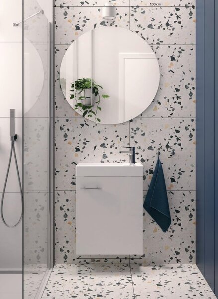 Erga Kim, závěsná WC skříňka 39x21x60 cm + keramické umyvadlo 40cm, bílá lesklá, ERG-207-D-04003+1406