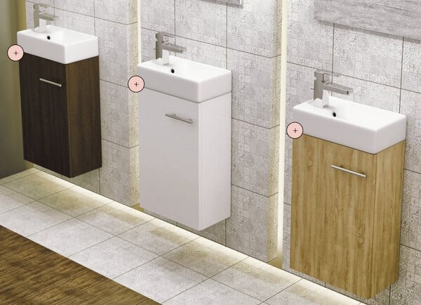 Erga Kim, závěsná WC skříňka 39x21x60 cm + keramické umyvadlo 40cm, bílá lesklá, ERG-207-D-04003+1406