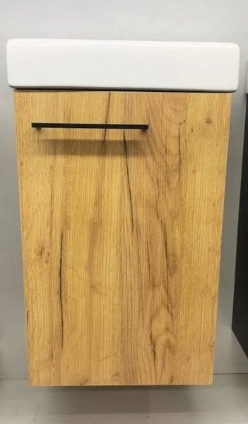 Erga Kim, závěsná WC skříňka 39x21x60 cm + keramické umyvadlo 40cm, dub řemeslný Craft, ERG-207-D-04004+1406
