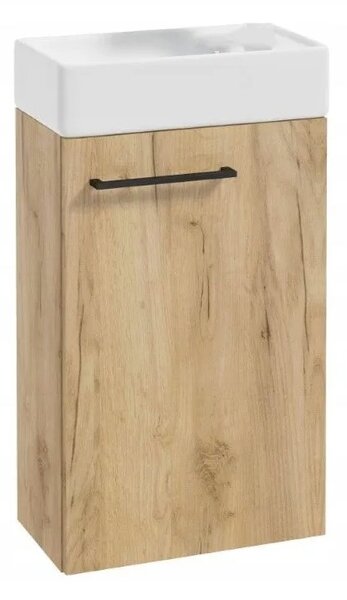 Erga Kim, závěsná WC skříňka 39x21x60 cm + keramické umyvadlo 40cm, dub řemeslný Craft, ERG-207-D-04004+1406