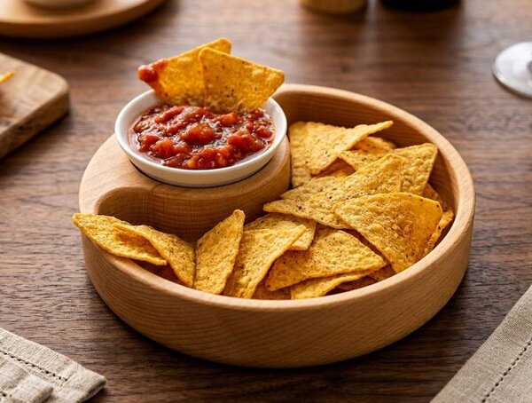 AMADEA Dřevěná miska nachos kulatá, masivní dřevo, rozměr 20x4,5 cm