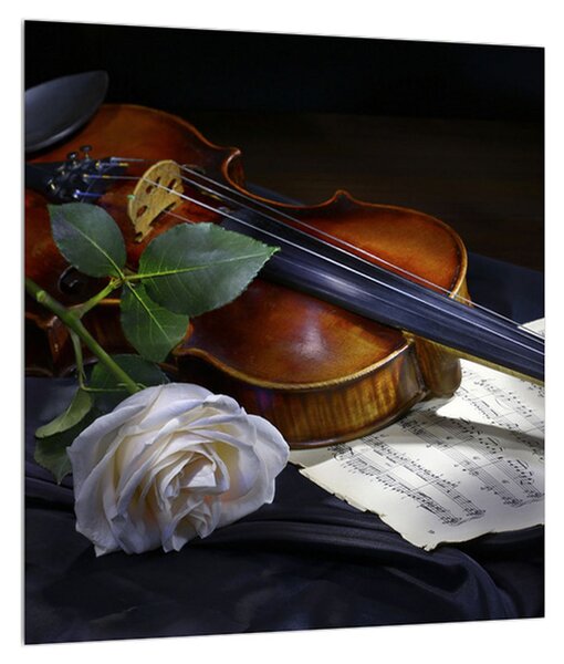 Obraz růže a houslí (30x30 cm)