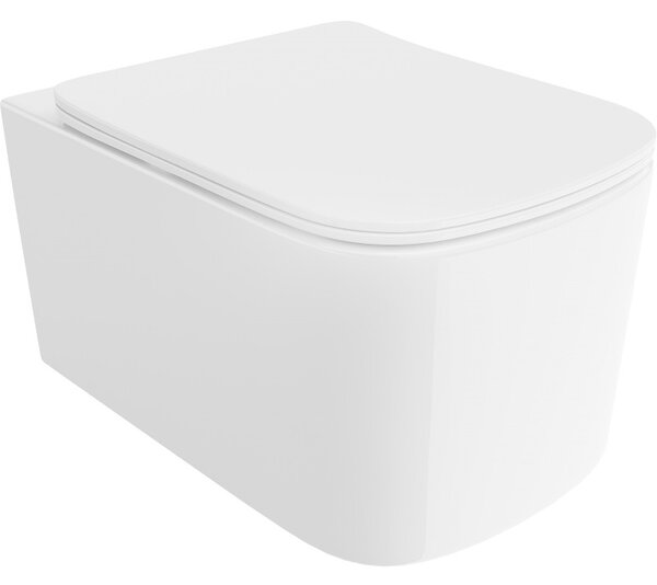 Mexen Vivo, závěsná WC mísa 555x370x335 mm, Rimless Tornádo + WC sedátko z duroplastu, bílá lesklá, 30610200T