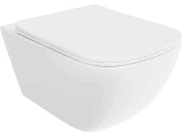 Mexen Timo, závěsná WC mísa 555x370x335 mm, Rimless Tornádo + WC sedátko z duroplastu, bílá lesklá, 30650200T