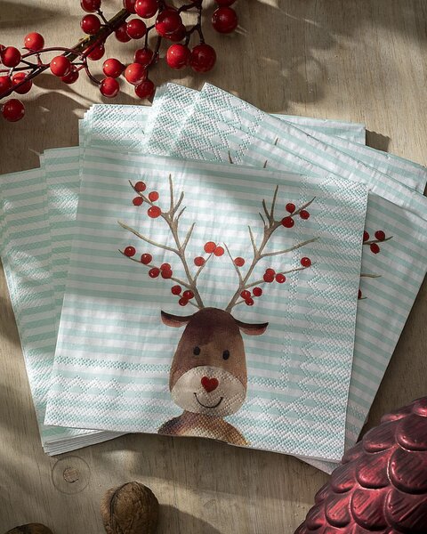 Vánoční ubrousky Reindeer Stripes 20 szt