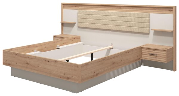 POSTEL S NOČNÍMI STOLKY, 160/200 cm, kašmírová, dub artisan Xora - Postele s nočními stolky
