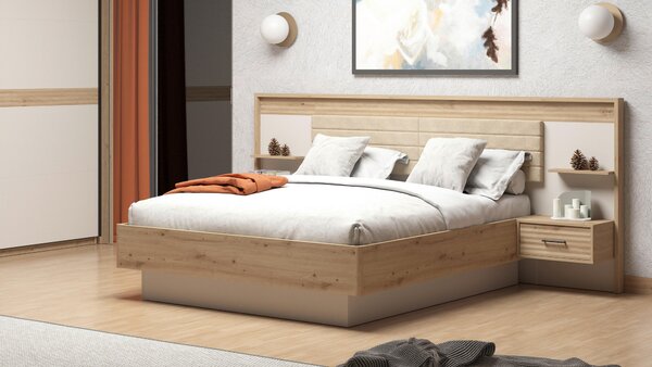 POSTEL S NOČNÍMI STOLKY, 160/200 cm, kašmírová, dub artisan Xora - Postele s nočními stolky