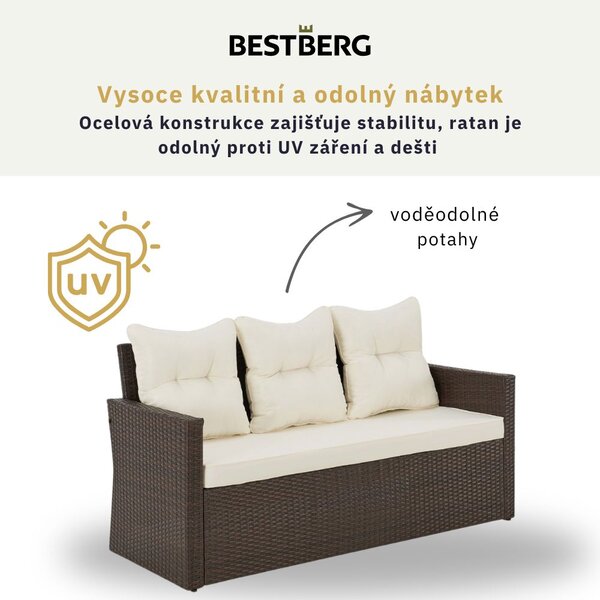 6dílná sada zahradního ratanového nábytku BestBerg BBRF-1090BR / hnědá/krémová
