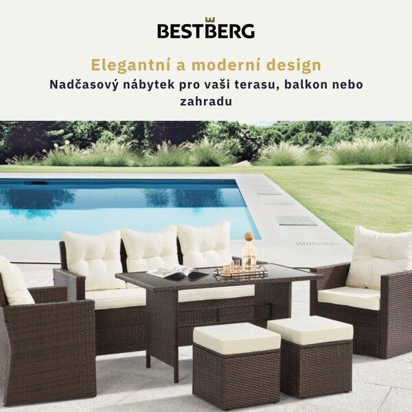 6dílná sada zahradního ratanového nábytku BestBerg BBRF-1090BR / hnědá/krémová