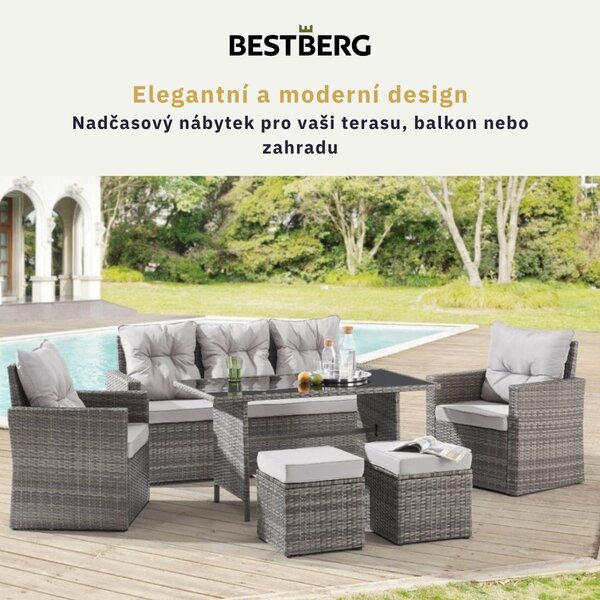6dílná sada zahradního ratanového nábytku BestBerg BBRF-1090G / šedá