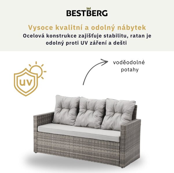 6dílná sada zahradního ratanového nábytku BestBerg BBRF-1090G / šedá