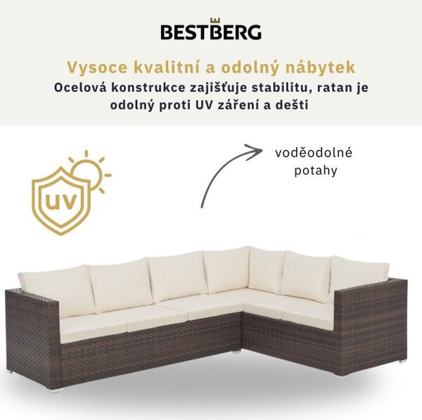 4dílná zahradní ratanová rohová souprava BestBerg BBRF-1098BR / hnědá/krémová