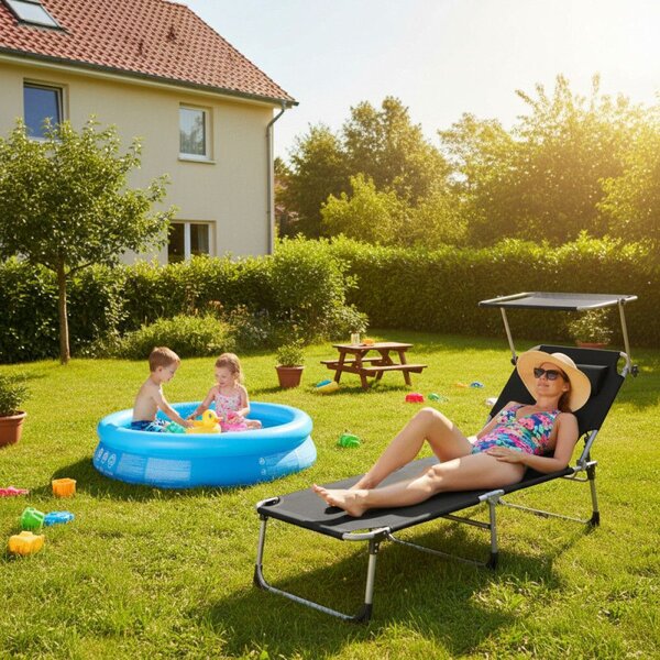 Zahradní polohovací lehátko SPRINGOS POOL černé