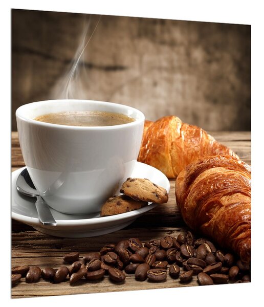 Obraz šálku kávy a croissantu (40x40 cm)