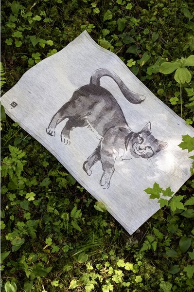 Lapuan Kankurit Lněná utěrka Kissa 46x70, šedo-černá
