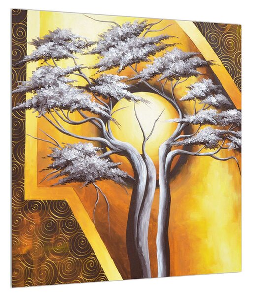 Orientální obraz stromu a slunce (40x40 cm)