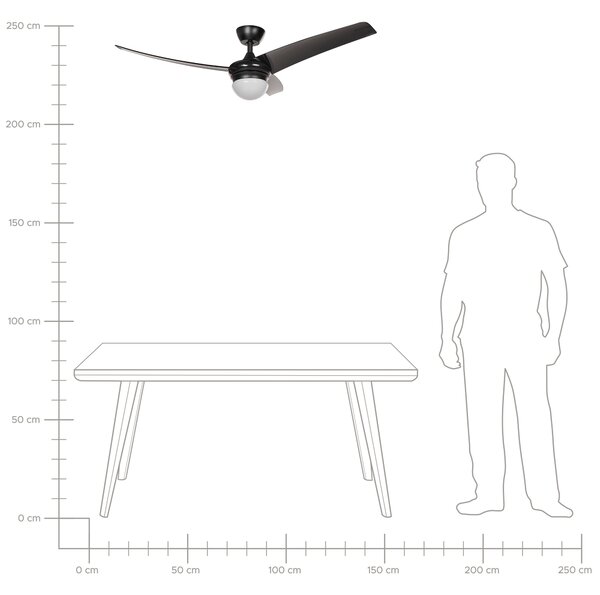 Stropní ventilátor se světlem JIBOA s dálkovým ovládáním Černá