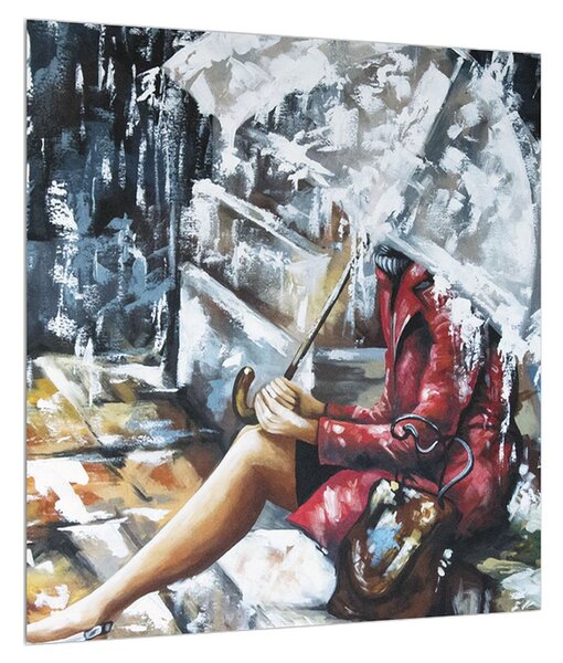 Obraz ženy pod deštníkem (40x40 cm)