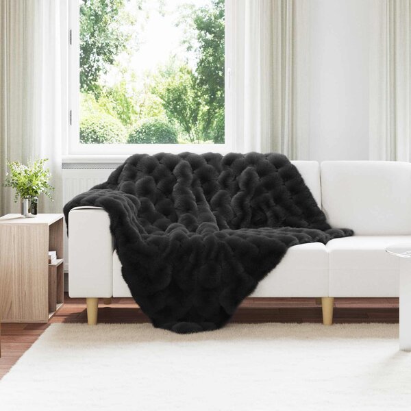 Protiskluzová deka z umělé králičí kožešiny Olite 4 pcs Černá