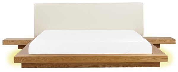 LED postel Umělá kůže ZEN 180 x 200 cm Přírodní jasan