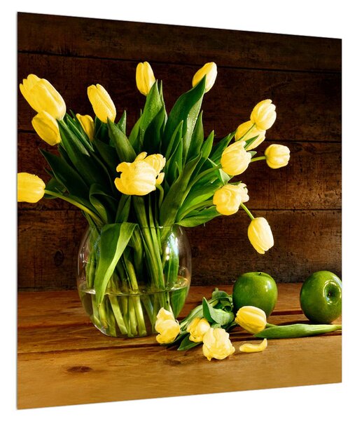 Obraz žlutých tulipánů ve váze (50x50 cm)