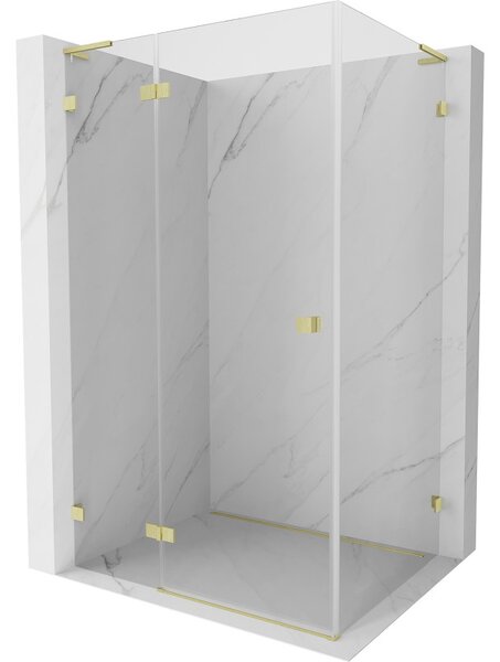 Mexen Lunar L, sklápěcí sprchový kout levý 70 x 90 cm, 8mm čiré sklo, zlatý matný profil, 834L-070-090-55-00-L