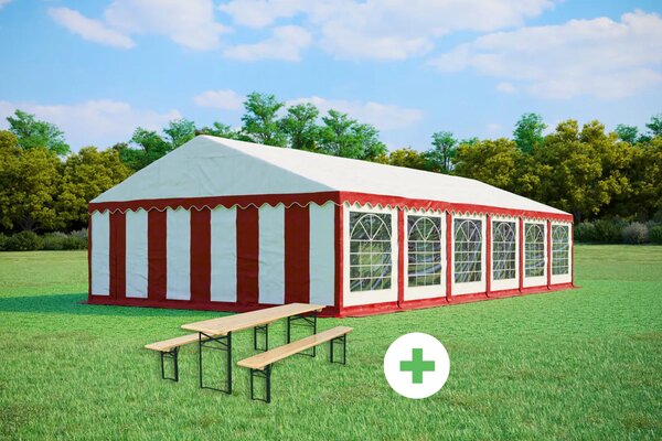 Párty stan 6x12m STANDARD SET – stan + pivní sety barva Červeno-bílá