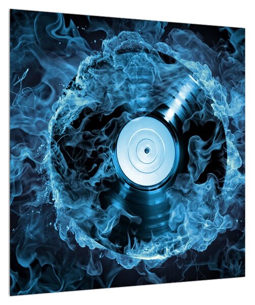 Obraz gramofonové desky v modrém ohni (50x50 cm)