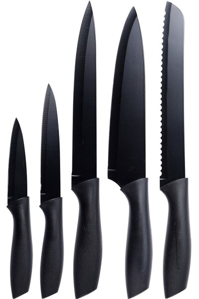 Černé nože z nerezové oceli 5 ks, sada kuchyňských nožů s unikátním designem