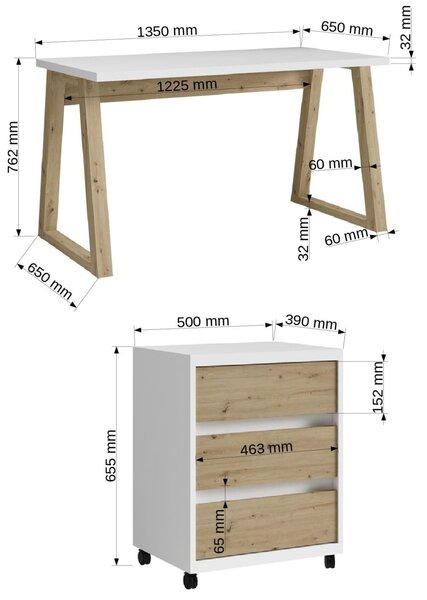 Psací stůl s komodou Iwo I Barva: Bílá/dub Artisan
