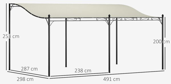 Outsunny Pergola s přístřeškem, voděodolná markýza, volně stojící zahradní pavilon, stínění pro terasu a zahradu, přibližně 3x5x2,5 m, krémově bílá |