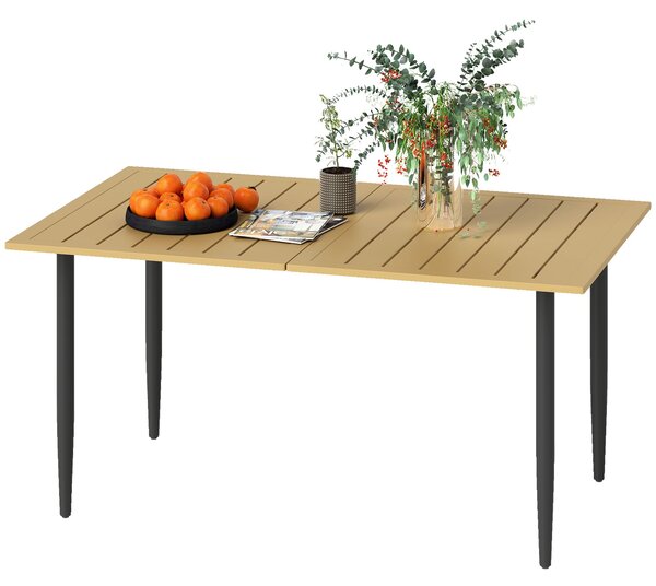 Outsunny jídelní stůl na terasu 150 × 90 cm s otvorem na slunečník, žebrovaný, práškově lakovaná ocel, hnědý | Aosom