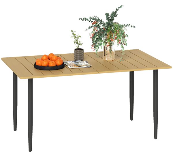 Outsunny jídelní stůl na terasu 150 × 90 cm s otvorem na slunečník, žebrovaný, práškově lakovaná ocel, hnědý | Aosom