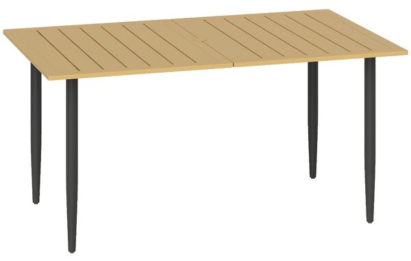 Outsunny jídelní stůl na terasu 150 × 90 cm s otvorem na slunečník, žebrovaný, práškově lakovaná ocel, hnědý | Aosom