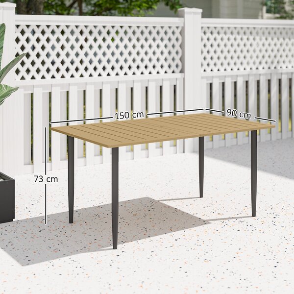 Outsunny jídelní stůl na terasu 150 × 90 cm s otvorem na slunečník, žebrovaný, práškově lakovaná ocel, hnědý | Aosom