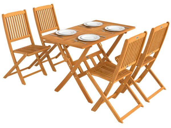 Outsunny 5dílný skládací akáciový zahradní jídelní set – FSC, lamelový stůl + 4 skládací židle, odolný (přírodní) | Aosom