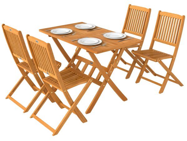 Outsunny 5dílný skládací akáciový zahradní jídelní set – FSC, lamelový stůl + 4 skládací židle, odolný (přírodní) | Aosom